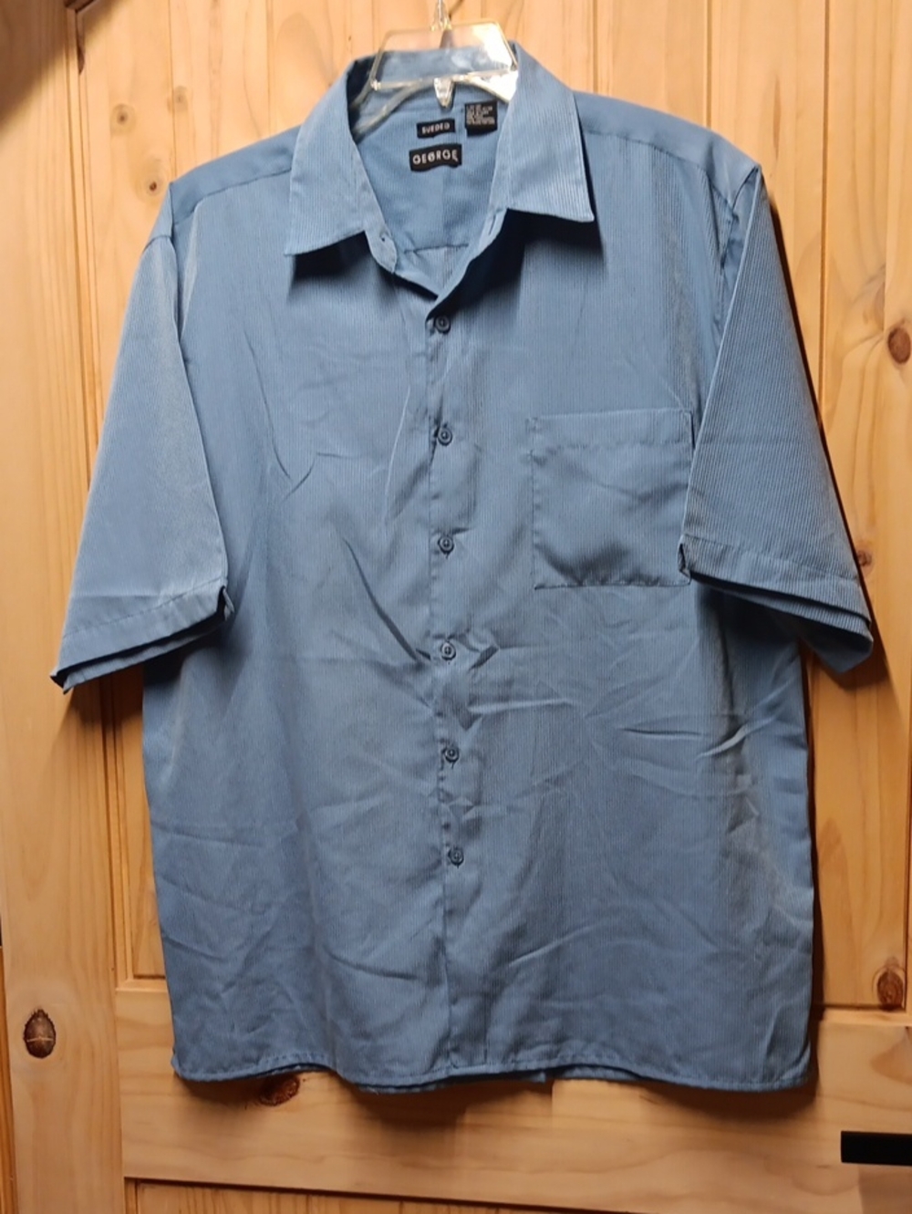 George Sueded Short-Sleeve Button-Down Shirt in Light Blue EUC